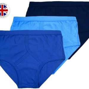 Mens 100% Cotton Y Fronts Gents Interlock Briefs Underwear Blue White (6  PACK)